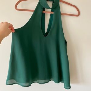 Lulu’s Forest Green Deep V Dressy Tank Top/Blouse